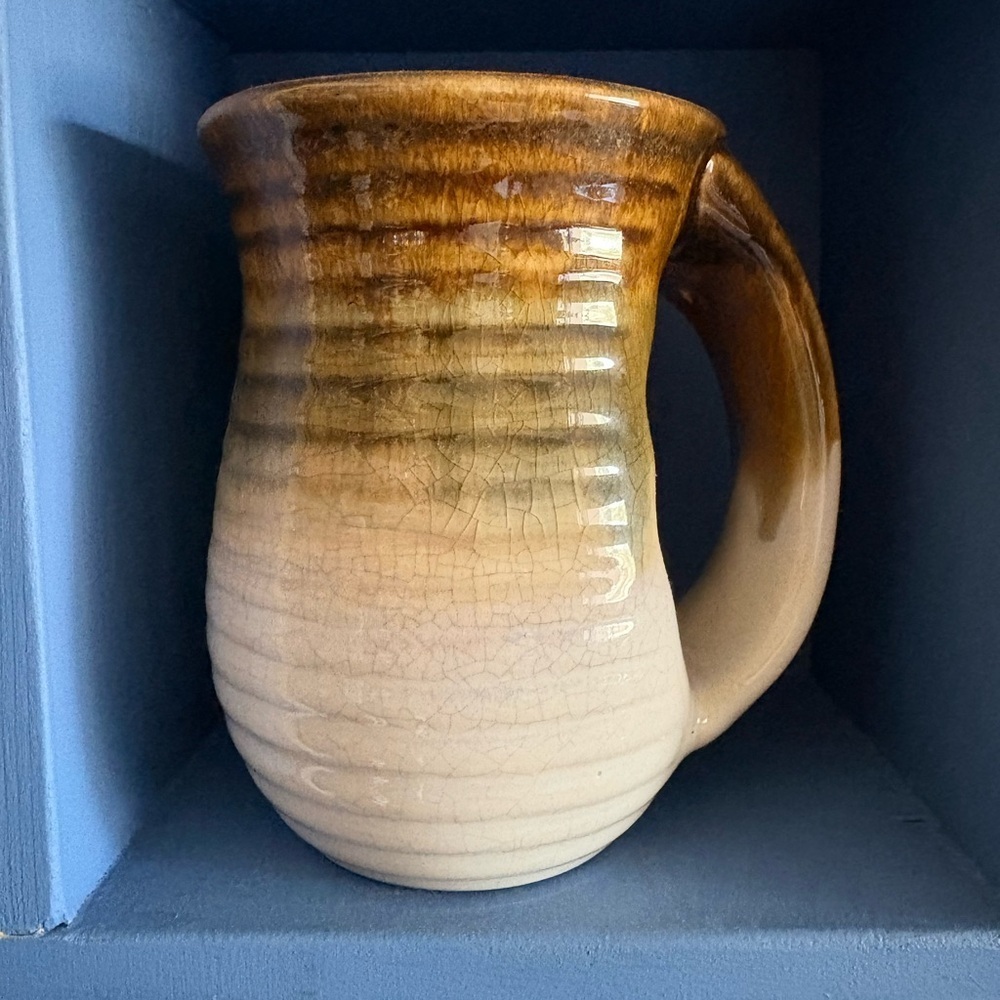 Oversized Brown Cream Drip Glaze Ceramic Coffee Mug Rustic Farmhouse